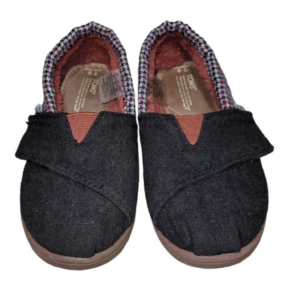 Toms Toddler Classic Herringbone Faux Fur Lined Kid Shoes Size T9 Slip on